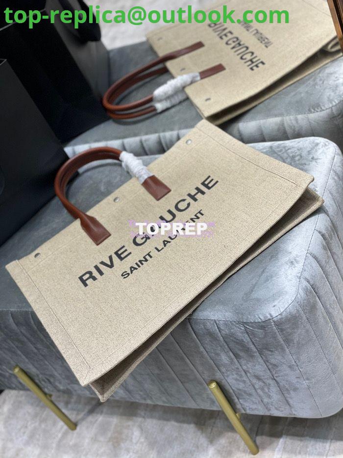Replica YSL Saint Laurent Rive Gauche Tote Bag In Linen And Leather 499290 Brown Blanc 5 Replica YSL Saint Laurent Rive Gauche Tote Bag In Linen And Leather 499290 Brown Blanc 5