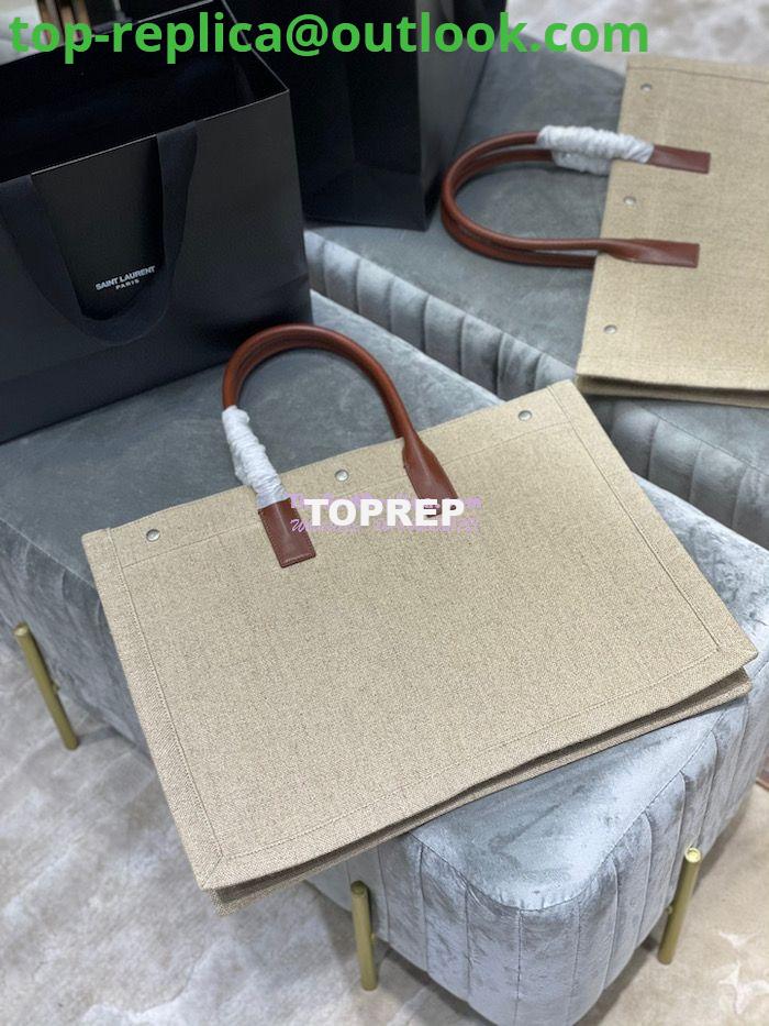 Replica YSL Saint Laurent Rive Gauche Tote Bag In Linen And Leather 499290 Brown Blanc 6 Replica YSL Saint Laurent Rive Gauche Tote Bag In Linen And Leather 499290 Brown Blanc 6
