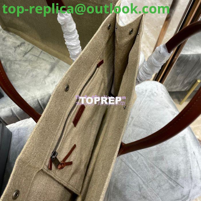 Replica YSL Saint Laurent Rive Gauche Tote Bag In Linen And Leather 499290 Brown Blanc 7 Replica YSL Saint Laurent Rive Gauche Tote Bag In Linen And Leather 499290 Brown Blanc 7