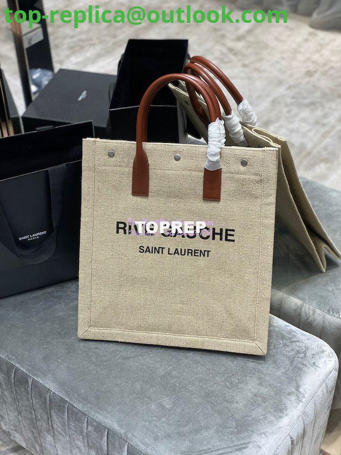Replica YSL Saint Laurent Rive Gauche N/s Shopping Bag In Linen And Cotton 631682 Brown Blanc Replica YSL Saint Laurent Rive Gauche N/s Shopping Bag In Linen And Cotton 631682 Brown Blanc