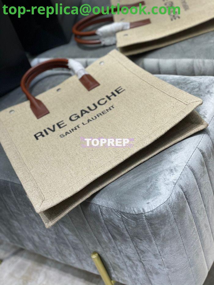Replica YSL Saint Laurent Rive Gauche N/s Shopping Bag In Linen And Cotton 631682 Brown Blanc 3 Replica YSL Saint Laurent Rive Gauche N/s Shopping Bag In Linen And Cotton 631682 Brown Blanc 3