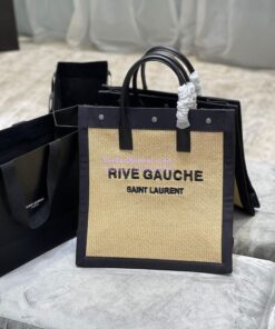 Replica YSL Saint Laurent Rive Gauche N/s Shopping Bag In Felt And Leather 631682 Beige