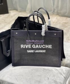 Replica YSL Saint Laurent Rive Gauche Tote Bag In Felt And Leather 499290 Black