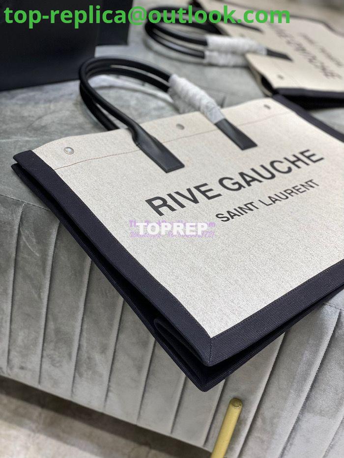 Replica YSL Saint Laurent Rive Gauche Tote Bag In Linen And Leather 499290 Black White 3 Replica YSL Saint Laurent Rive Gauche Tote Bag In Linen And Leather 499290 Black White 3