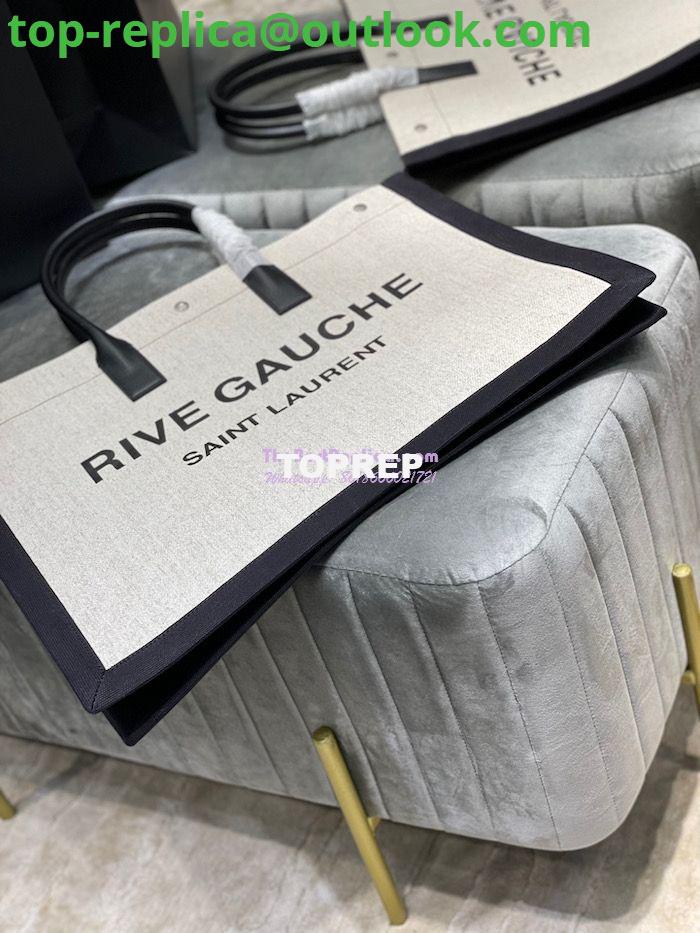 Replica YSL Saint Laurent Rive Gauche Tote Bag In Linen And Leather 499290 Black White 4 Replica YSL Saint Laurent Rive Gauche Tote Bag In Linen And Leather 499290 Black White 4