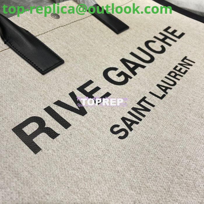 Replica YSL Saint Laurent Rive Gauche Tote Bag In Linen And Leather 499290 Black White 5 Replica YSL Saint Laurent Rive Gauche Tote Bag In Linen And Leather 499290 Black White 5