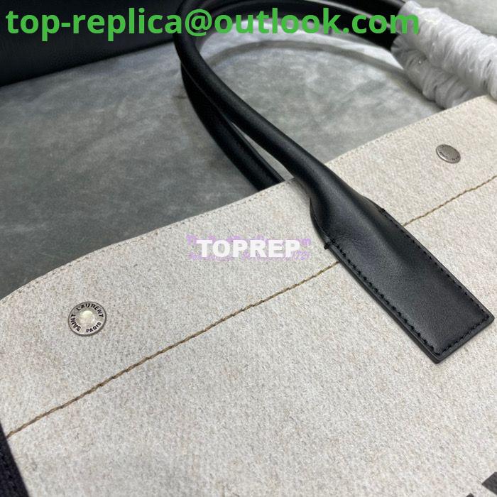 Replica YSL Saint Laurent Rive Gauche Tote Bag In Linen And Leather 499290 Black White 6 Replica YSL Saint Laurent Rive Gauche Tote Bag In Linen And Leather 499290 Black White 6