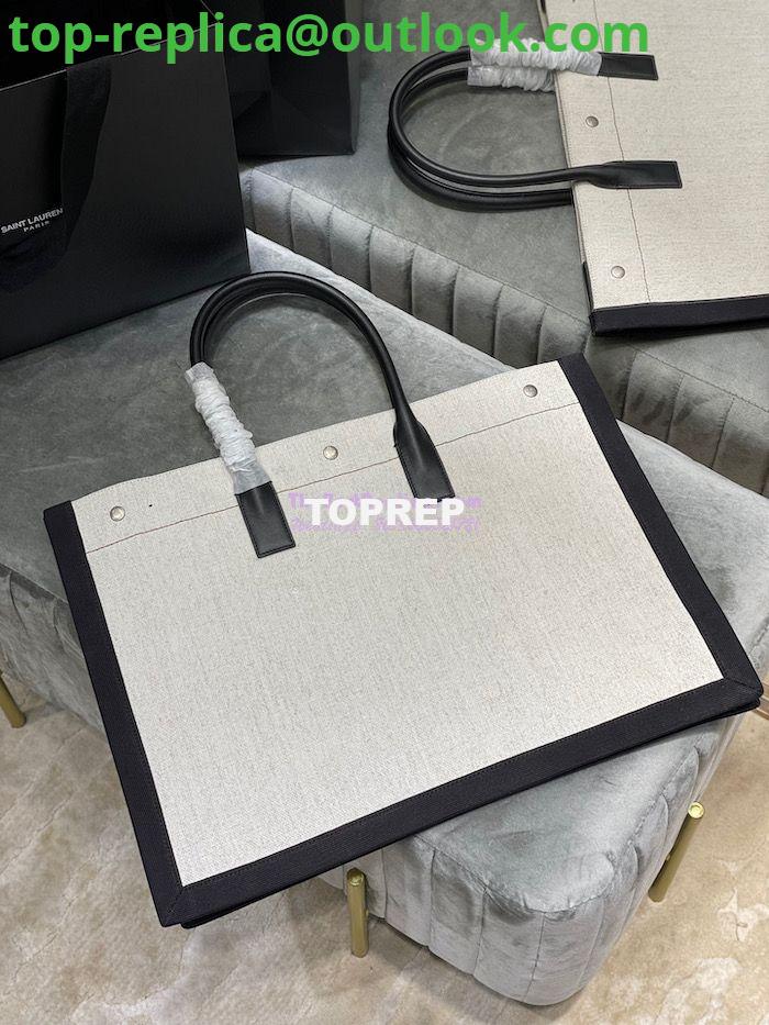 Replica YSL Saint Laurent Rive Gauche Tote Bag In Linen And Leather 499290 Black White 7 Replica YSL Saint Laurent Rive Gauche Tote Bag In Linen And Leather 499290 Black White 7