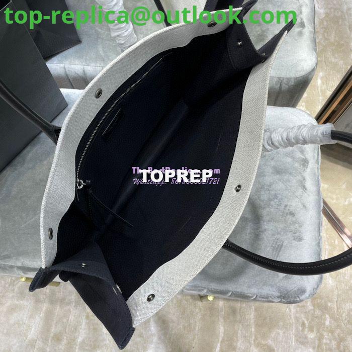 Replica YSL Saint Laurent Rive Gauche Tote Bag In Linen And Leather 499290 Black White 8 Replica YSL Saint Laurent Rive Gauche Tote Bag In Linen And Leather 499290 Black White 8