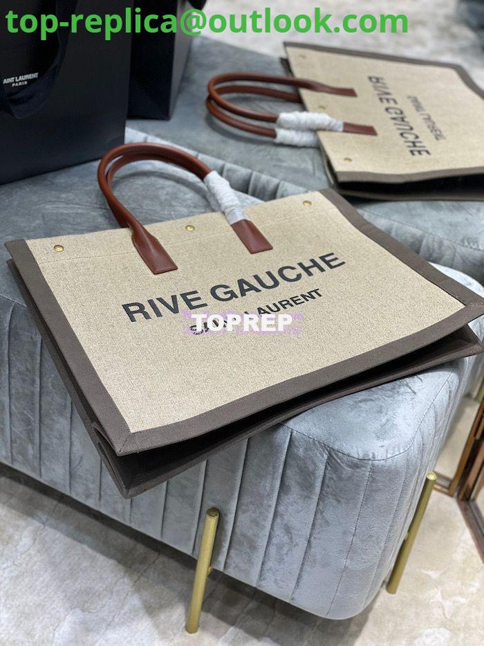 Replica YSL Saint Laurent Rive Gauche Tote Bag In Linen And Leather 499290 Brown 3 Replica YSL Saint Laurent Rive Gauche Tote Bag In Linen And Leather 499290 Brown 3