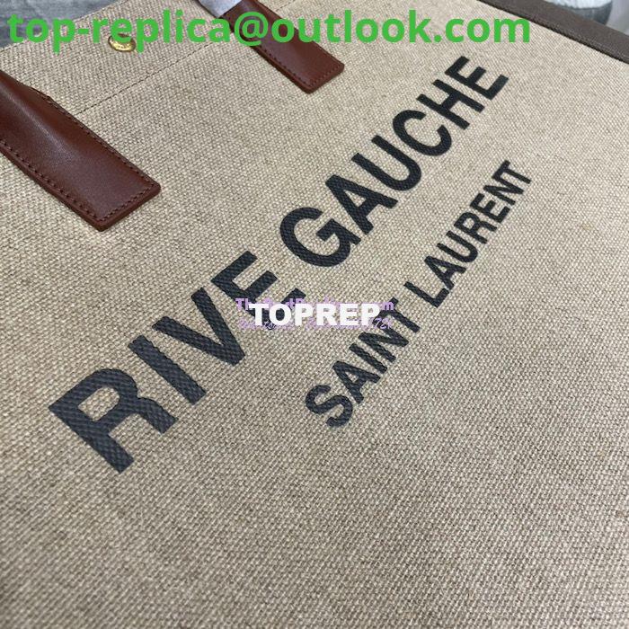 Replica YSL Saint Laurent Rive Gauche Tote Bag In Linen And Leather 499290 Brown 4 Replica YSL Saint Laurent Rive Gauche Tote Bag In Linen And Leather 499290 Brown 4
