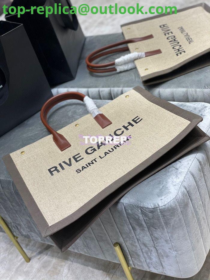 Replica YSL Saint Laurent Rive Gauche Tote Bag In Linen And Leather 499290 Brown 5 Replica YSL Saint Laurent Rive Gauche Tote Bag In Linen And Leather 499290 Brown 5