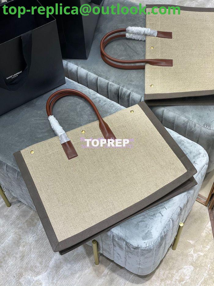 Replica YSL Saint Laurent Rive Gauche Tote Bag In Linen And Leather 499290 Brown 7 Replica YSL Saint Laurent Rive Gauche Tote Bag In Linen And Leather 499290 Brown 7