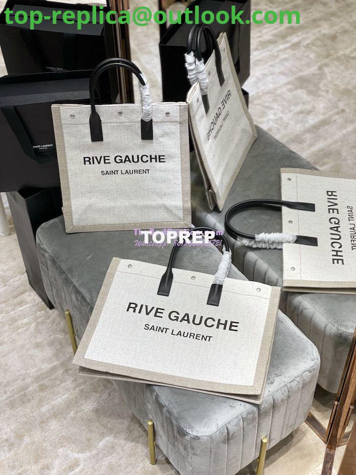 Replica YSL Saint Laurent Rive Gauche Tote Bag In Linen And Leather 499290 White Replica YSL Saint Laurent Rive Gauche Tote Bag In Linen And Leather 499290 White