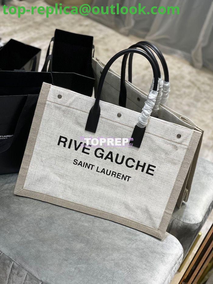 Replica YSL Saint Laurent Rive Gauche Tote Bag In Linen And Leather 499290 White 2 Replica YSL Saint Laurent Rive Gauche Tote Bag In Linen And Leather 499290 White 2