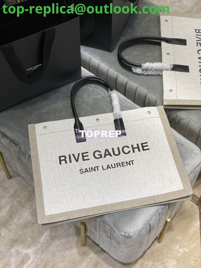 Replica YSL Saint Laurent Rive Gauche Tote Bag In Linen And Leather 499290 White 3 Replica YSL Saint Laurent Rive Gauche Tote Bag In Linen And Leather 499290 White 3