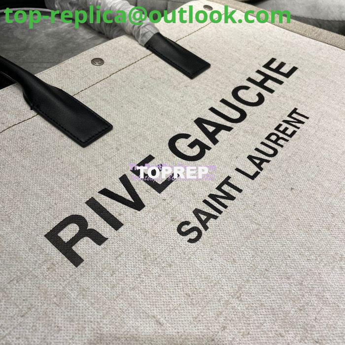 Replica YSL Saint Laurent Rive Gauche Tote Bag In Linen And Leather 499290 White 5 Replica YSL Saint Laurent Rive Gauche Tote Bag In Linen And Leather 499290 White 5