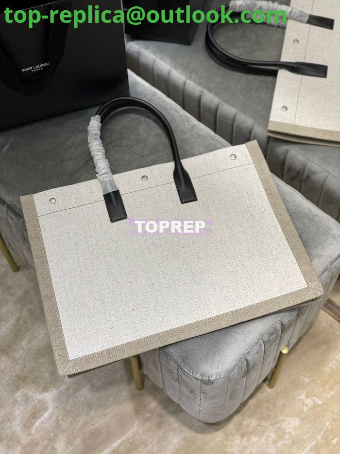 Replica YSL Saint Laurent Rive Gauche Tote Bag In Linen And Leather 499290 White 7 Replica YSL Saint Laurent Rive Gauche Tote Bag In Linen And Leather 499290 White 7