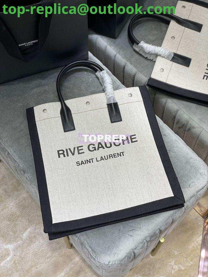 Replica YSL Saint Laurent Rive Gauche N/s Shopping Bag In Linen And Cotton 631682 White Black 2 Replica YSL Saint Laurent Rive Gauche N/s Shopping Bag In Linen And Cotton 631682 White Black 2