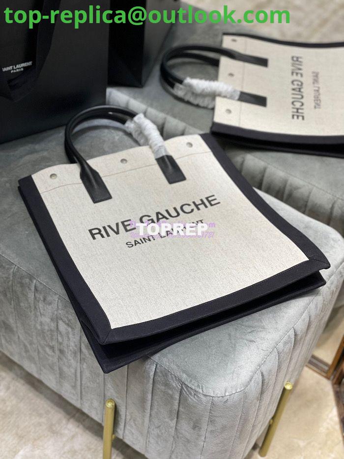 Replica YSL Saint Laurent Rive Gauche N/s Shopping Bag In Linen And Cotton 631682 White Black 3 Replica YSL Saint Laurent Rive Gauche N/s Shopping Bag In Linen And Cotton 631682 White Black 3