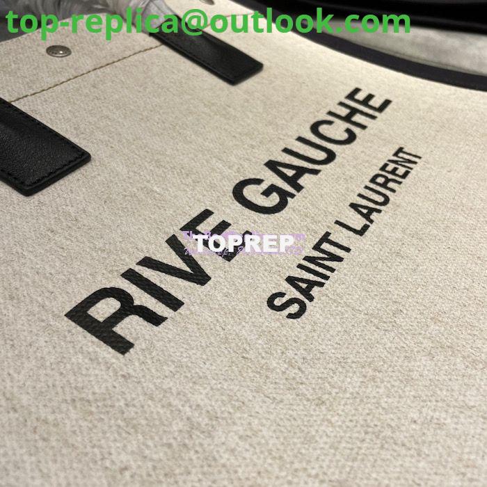 Replica YSL Saint Laurent Rive Gauche N/s Shopping Bag In Linen And Cotton 631682 White Black 4 Replica YSL Saint Laurent Rive Gauche N/s Shopping Bag In Linen And Cotton 631682 White Black 4