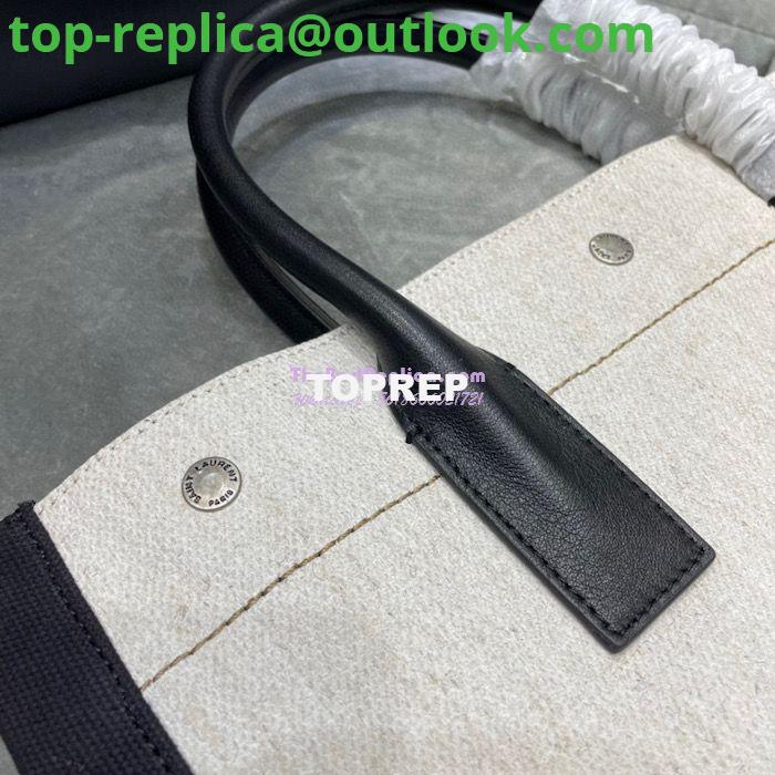 Replica YSL Saint Laurent Rive Gauche N/s Shopping Bag In Linen And Cotton 631682 White Black 5 Replica YSL Saint Laurent Rive Gauche N/s Shopping Bag In Linen And Cotton 631682 White Black 5