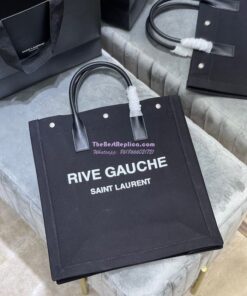 Replica YSL Saint Laurent Rive Gauche N/s Shopping Bag In Linen And Cotton 631682 Black