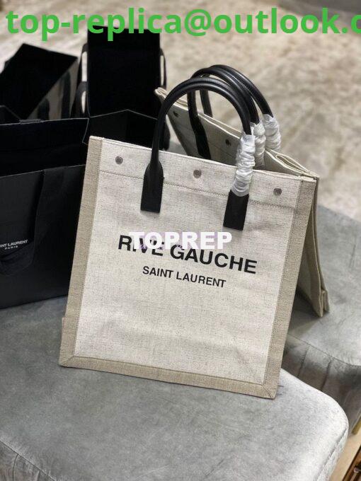 Replica YSL Saint Laurent Rive Gauche N/s Shopping Bag In Linen And Cotton 631682 White