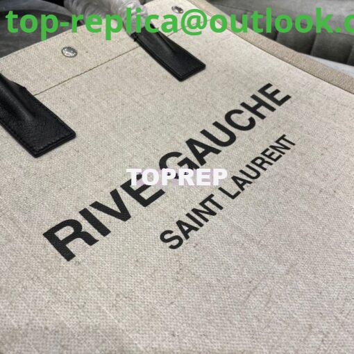 Replica YSL Saint Laurent Rive Gauche N/s Shopping Bag In Linen And Cotton 631682 White 3