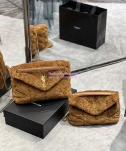 Replica YSL Saint Laurent Puffer Small Medium Bag In Merino Shearling And Lambskin 577476 Caramel