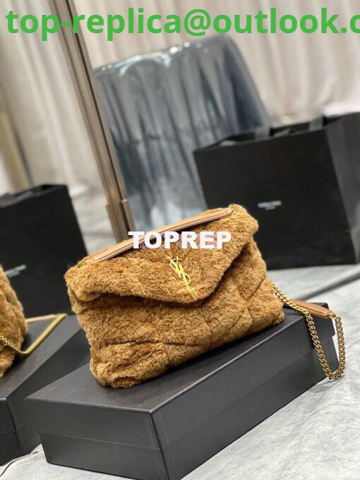 Replica YSL Saint Laurent Puffer Small Medium Bag In Merino Shearling And Lambskin 577476 Caramel 3