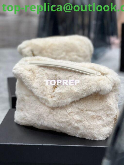 Replica YSL Saint Laurent Puffer Small Medium Bag In Merino Shearling And Lambskin 577476 White 5