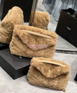 Replica YSL Saint Laurent Puffer Small Medium Bag In Merino Shearling And Lambskin 577476 Beige