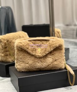 Replica YSL Saint Laurent Puffer Small Medium Bag In Merino Shearling And Lambskin 577476 Beige 2