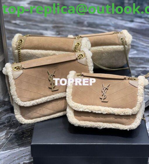 Replica YSL Saint Laurent Niki in Nubuck and Natural Shearling Wool 498894