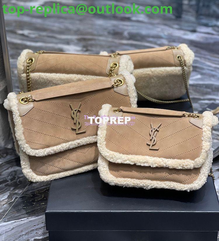 Replica YSL Saint Laurent Niki in Nubuck and Natural Shearling Wool 498894 Replica YSL Saint Laurent Niki in Nubuck and Natural Shearling Wool 498894