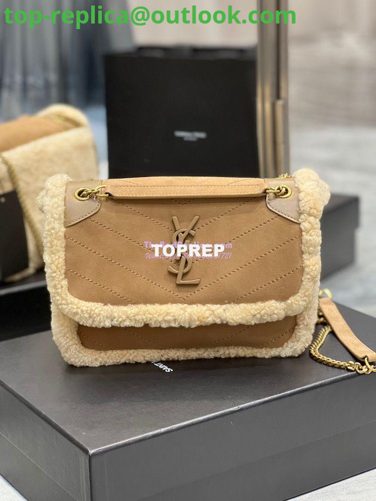 Replica YSL Saint Laurent Niki in Nubuck and Natural Shearling Wool 498894 2 Replica YSL Saint Laurent Niki in Nubuck and Natural Shearling Wool 498894 2