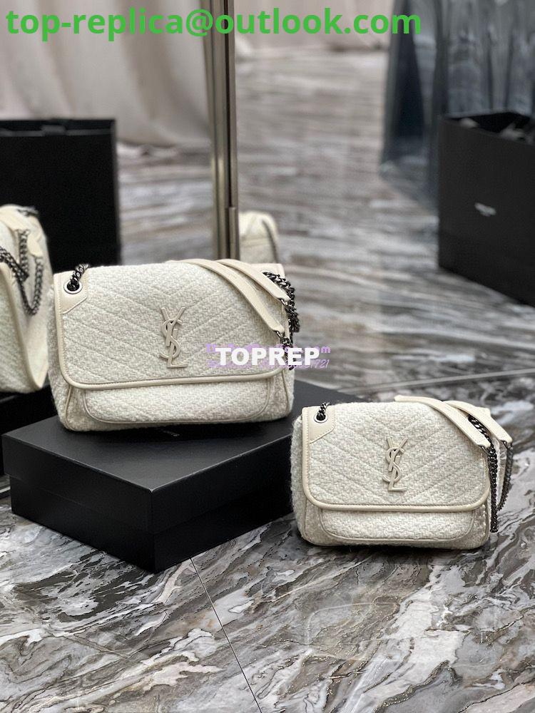 Replica YSL Saint Laurent Niki Medium In Bouclé Tweed And Smooth Leather 633158 White Replica YSL Saint Laurent Niki Medium In Bouclé Tweed And Smooth Leather 633158 White