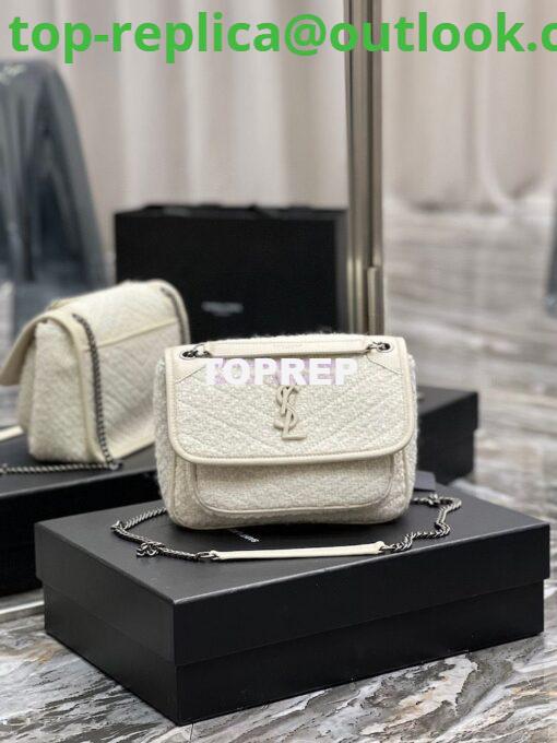 Replica YSL Saint Laurent Niki Medium In Bouclé Tweed And Smooth Leather 633158 White 2