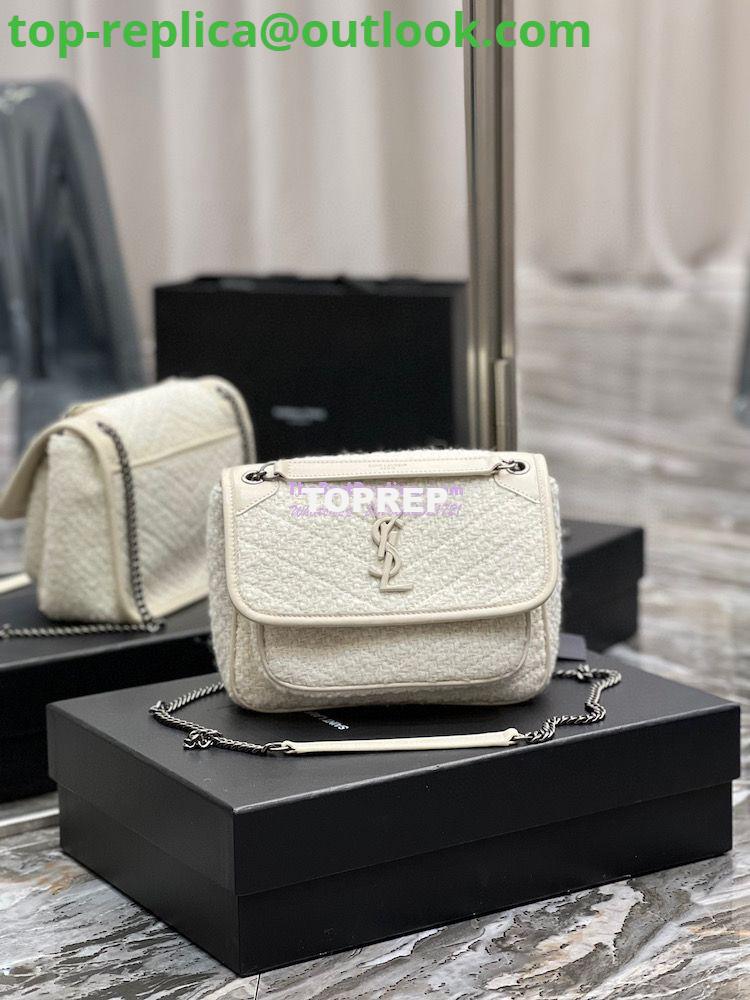 Replica YSL Saint Laurent Niki Medium In Bouclé Tweed And Smooth Leather 633158 White 2 Replica YSL Saint Laurent Niki Medium In Bouclé Tweed And Smooth Leather 633158 White 2