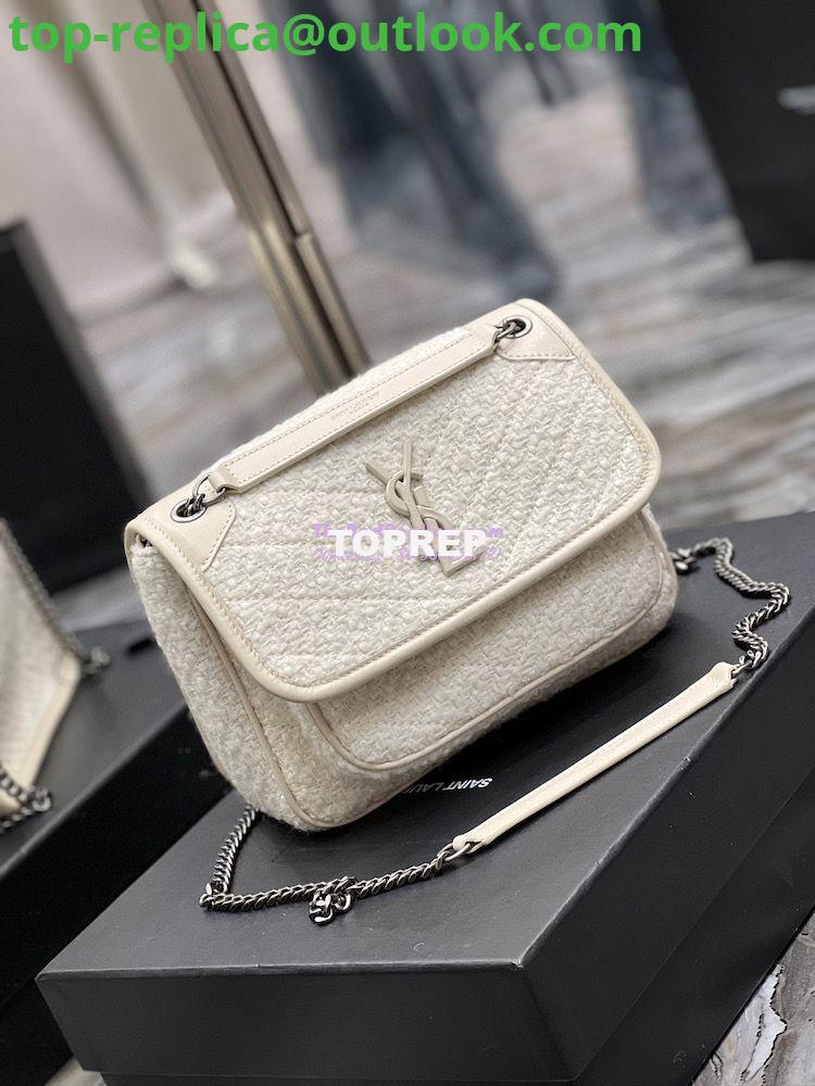 Replica YSL Saint Laurent Niki Medium In Bouclé Tweed And Smooth Leather 633158 White 3 Replica YSL Saint Laurent Niki Medium In Bouclé Tweed And Smooth Leather 633158 White 3
