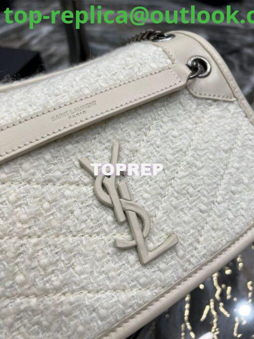 Replica YSL Saint Laurent Niki Medium In Bouclé Tweed And Smooth Leather 633158 White 5