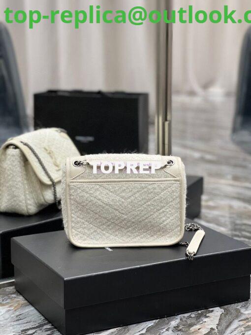 Replica YSL Saint Laurent Niki Medium In Bouclé Tweed And Smooth Leather 633158 White 11