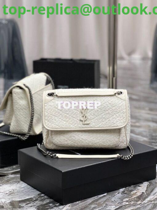 Replica YSL Saint Laurent Niki Medium In Bouclé Tweed And Smooth Leather 633158 White 12