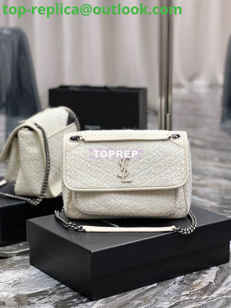 Replica YSL Saint Laurent Niki Medium In Bouclé Tweed And Smooth Leather 633158 White 12 Replica YSL Saint Laurent Niki Medium In Bouclé Tweed And Smooth Leather 633158 White 12