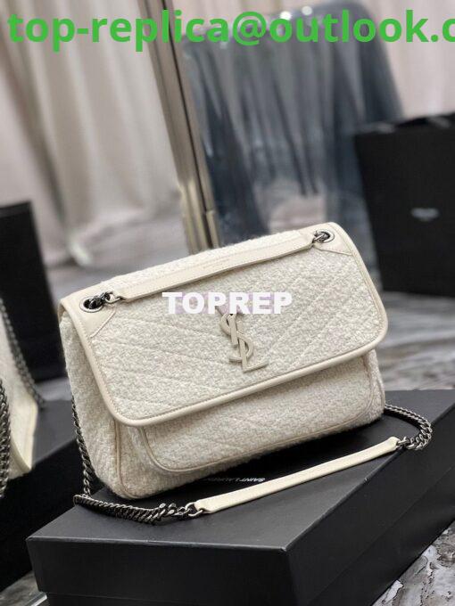 Replica YSL Saint Laurent Niki Medium In Bouclé Tweed And Smooth Leather 633158 White 13