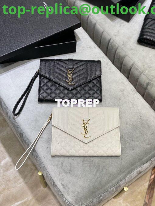 Replica YSL Saint Laurent Monogram Clutch in Quilted Grain De Poudre Embossed Leather 6176621 White