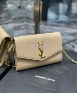 Replica YSL Saint Laurent Uptown Chain Wallet In Grain De Poudre Embossed Leather 6077881 Beige 2