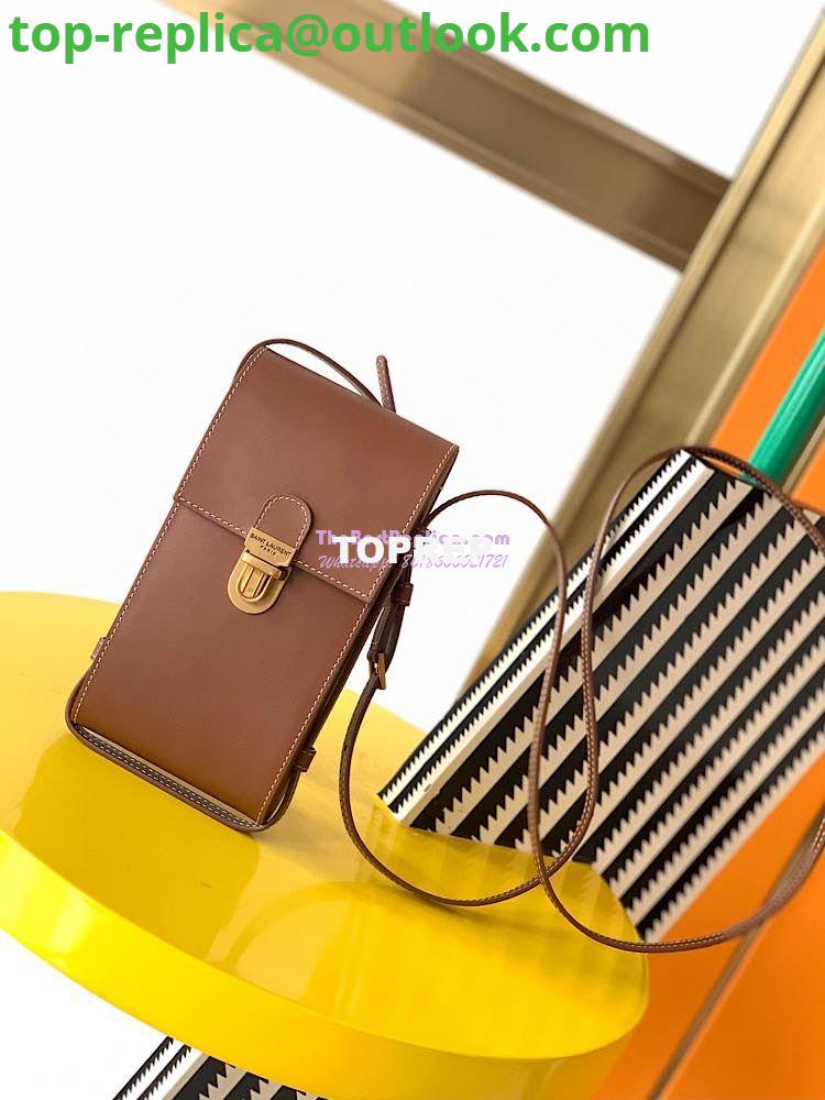 Replica YSL Saint Laurent Tuc Phone Pouch With Strap In Supple Calfskin 6677182 Brown Replica YSL Saint Laurent Tuc Phone Pouch With Strap In Supple Calfskin 6677182 Brown