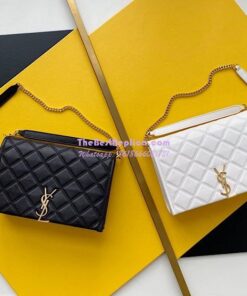 Replica YSL Saint Laurent Becky Mini Chain Bag In Carré-Quilted Lambskin 6292461 Blanc